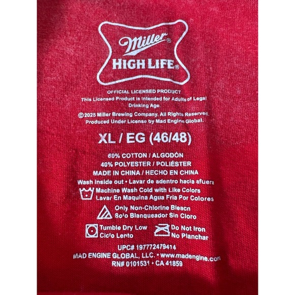 Miller High Life Mens Red Sleeveless Graphic T-Shirt The Champagne of Beers - Picture 7 of 7